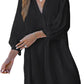 Black Plus Size Tie Cuffs V Neck Shirt Dress