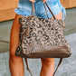 Leopard Print Studded Tassel Zipper Tote Bag