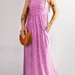 Pink Sleeveless Floor Length Leopard Print Dress with Pockets