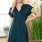Green Casual Pleated Split V Neck Tunic Dress with Pockets