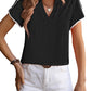 Black Casual V Neck Lace Contrast Petal Blouse