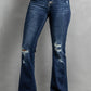 Dark Blue Washed Distressed Flare Bootcut Jeans