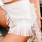 White Fringe Trim Fit Flare Shorts