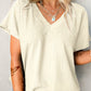 Apricot Plain Crinkled V Neck Short Sleeve Blouse