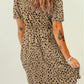 Brown Button Front Scoop Neck Short Sleeve Leopard Print Dress