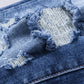 Dark Blue Ripped Raw Hem High Waist Flare Jeans