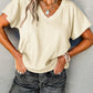 Apricot Plain Crinkled V Neck Short Sleeve Blouse