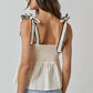 White Scalloped Trim Bow Tie Peplum Top