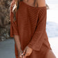 Apricot Casual Solid Rib-Knit Short Sleeve Top