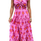 Bonbon Boho Abstract Print Ruffle Tiered Maxi Dress