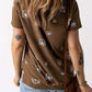 Brown Dandelion Print Casual Crew Neck T-shirt