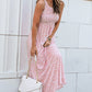 Pink Sleeveless Floor Length Leopard Print Dress with Pockets