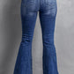 Dark Blue Plus Size Stitching Washed Flare Jeans