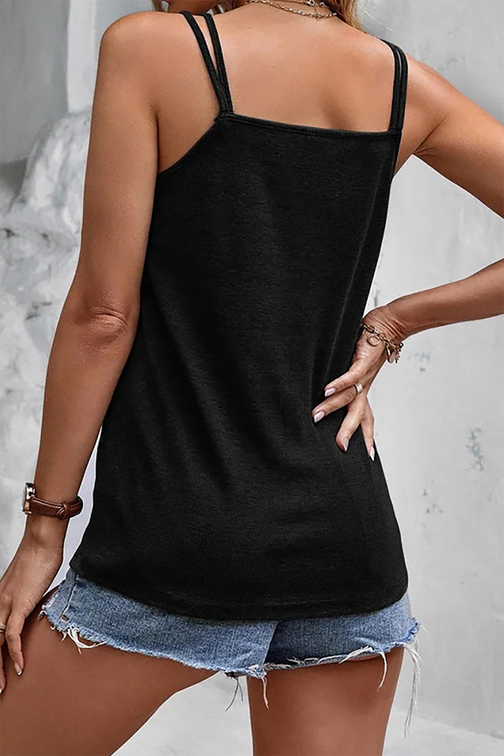 Black Basic & Casual Split V Neck Tank Top