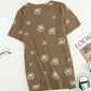 Brown Dandelion Print Casual Crew Neck T-shirt