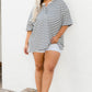 Striped Casual Plus Size Button Neck Henley Tee