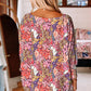 Multicolor Floral Print 3/4 Sleeve Boat Neck Top