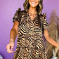 Brown Zebra Stripe Print V Neck Ruffle Tiered Mini Dress