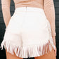 White Fringe Trim Fit Flare Shorts