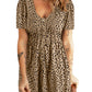 Brown Button Front Scoop Neck Short Sleeve Leopard Print Dress