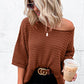 Apricot Casual Solid Rib-Knit Short Sleeve Top