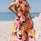Orange Floral Print Plunge Neckline Flutter Sleeve Maxi Dress