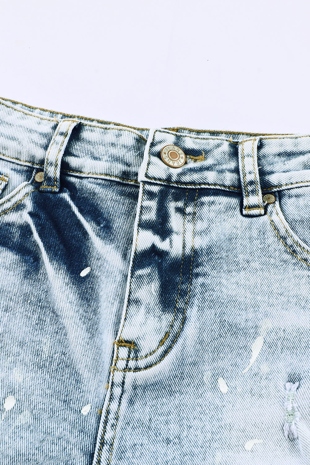 Light Blue Distressed Raw Hem Casual Bleached Denim Shorts