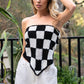 Checkerboard Pattern Tube Top Sweater