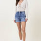 Denim Shorts with Pin Tuck Detail