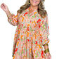 Multicolour Plus Size Mix Floral Puff Sleeve Ruffled Dress
