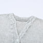 Gray Loose Crinkle Button V Neck Henley Top