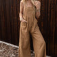 Brown Striped Pleated Pockets Wide Leg Jumpsuit