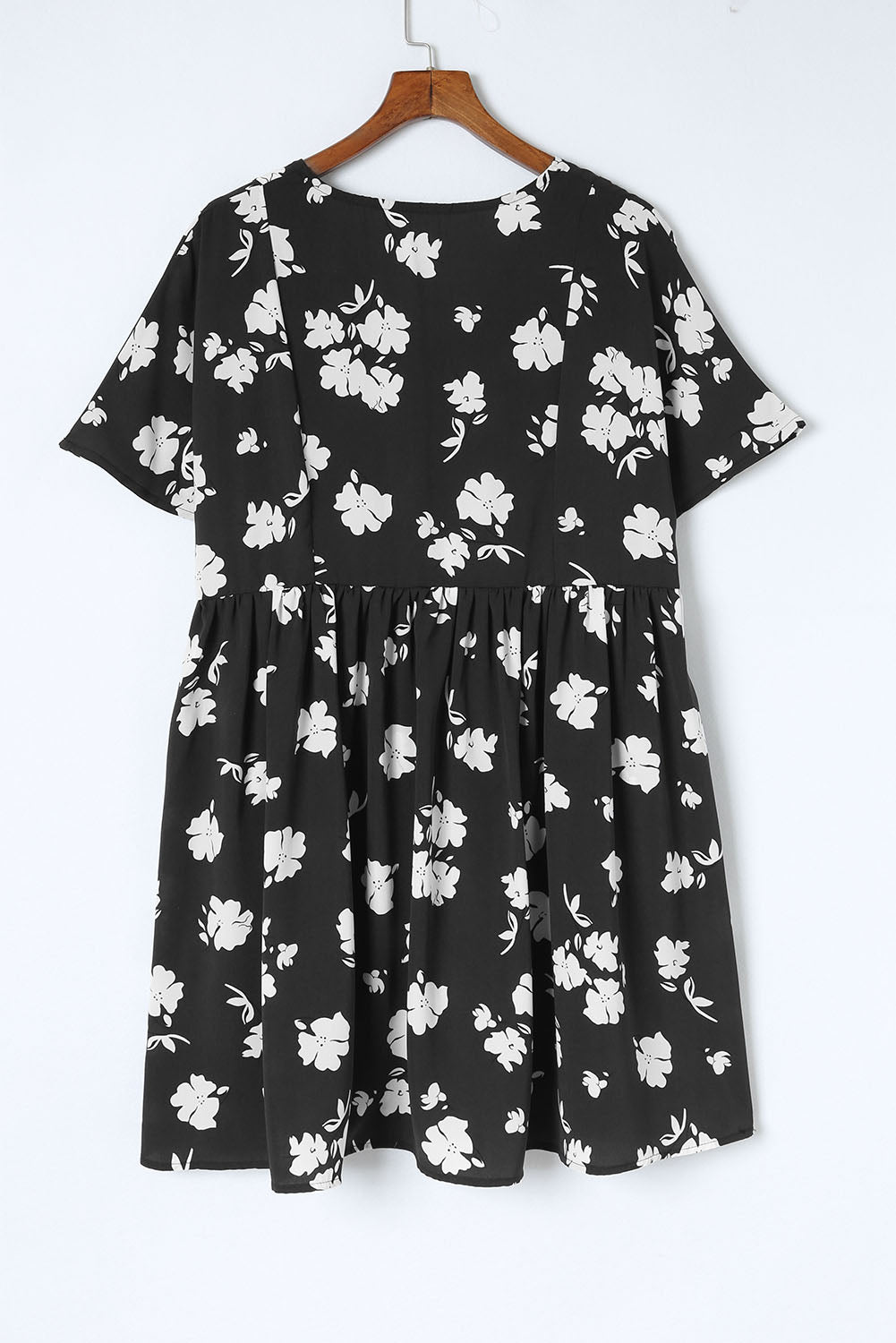 Black Floral Print V Neck Empire Waist Dress With Pockets