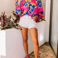 Rose Floral Print V Neck Puff Sleeve Blouse