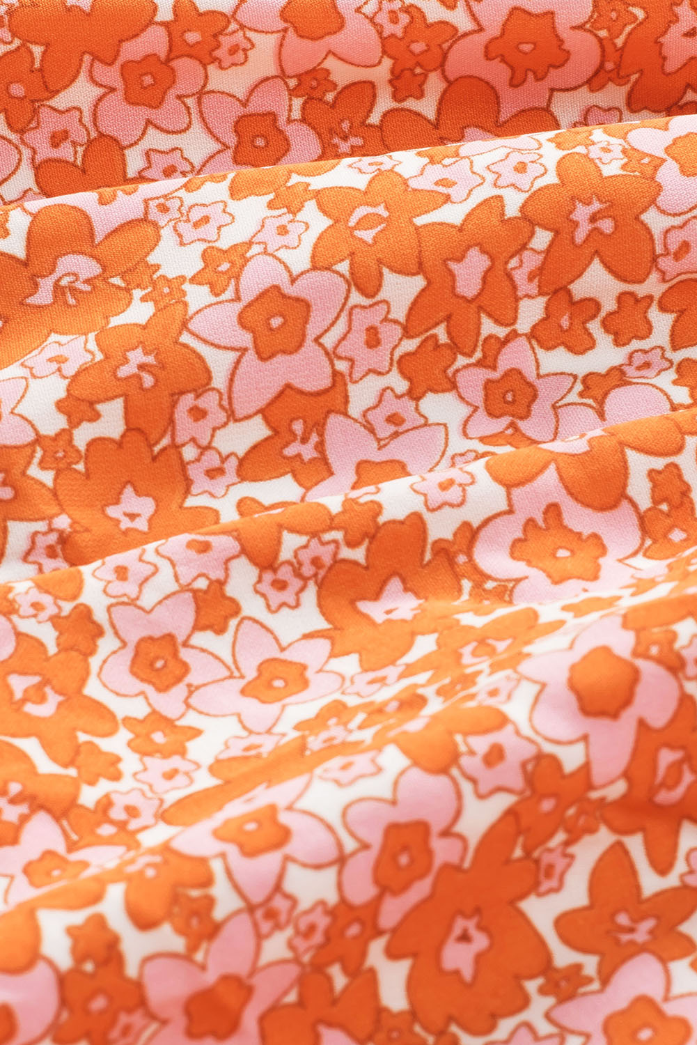 Orange Boho Floral Print Shirred Thin Straps Romper
