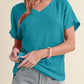 Apricot Plain Crinkled V Neck Short Sleeve Blouse