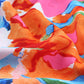 Sky Blue Boho Abstract Print Color Block V Neck Flutter Sleeve Blouse