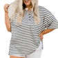 Striped Casual Plus Size Button Neck Henley Tee