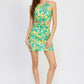 O RING HALTER MINI FLORA DRESS