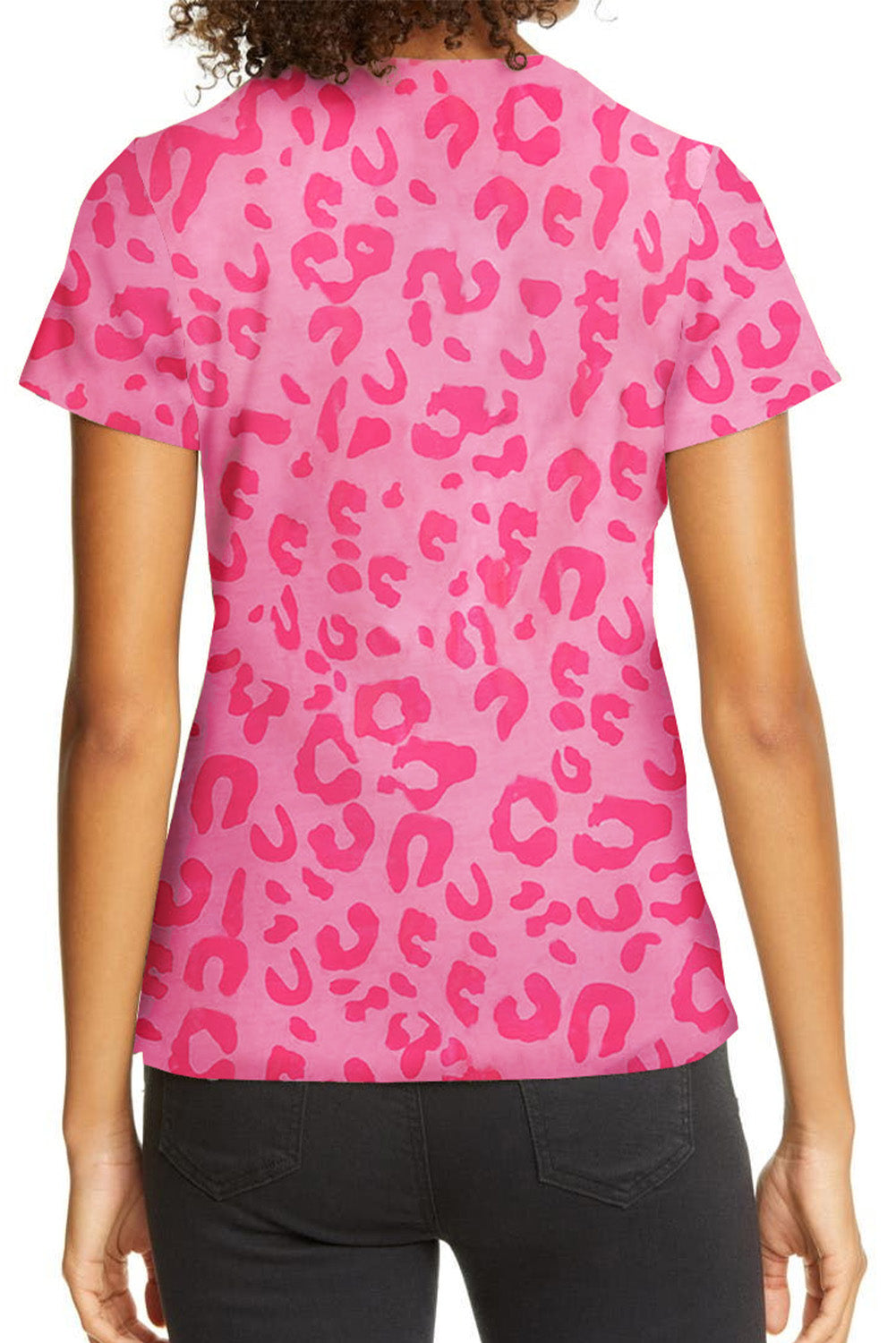 Pink Leopard Crew Neck Casual Short Sleeve T Shirt