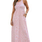 Pink Sleeveless Floor Length Leopard Print Dress with Pockets