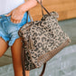 Leopard Print Studded Tassel Zipper Tote Bag