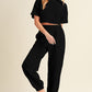 Black Textured Cropped Tee and Jogger Pants Set