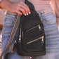 Black Faux Leather Zipped Sling Bag