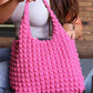 Rose Red Casual Plain Puffy Quilted Tote Bag