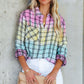 Multicolor Plaid Print Tie Dye Button Up Shirt