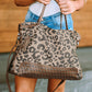 Leopard Print Studded Tassel Zipper Tote Bag