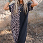 Black Leopard Patchwork Casual T-Shirt Dress With Slits