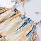 Multicolor Abstract Print Tie Shoulder Spaghetti Strap Tiered Dress