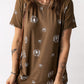 Brown Dandelion Print Casual Crew Neck T-shirt